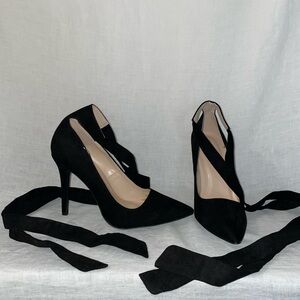 Qupid Black High Heel with Ankle Tie